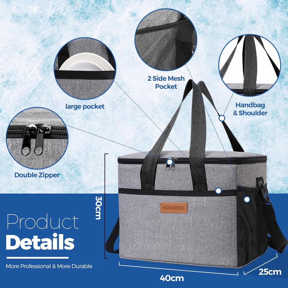 Borsa termica termica per picnic, pieghevole, 30 l, con fodera