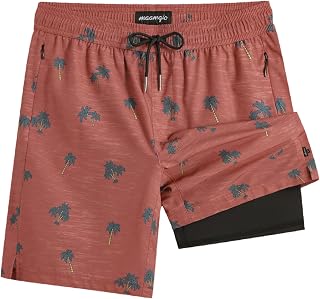 maamgic Mens Swim Trunks with Compression Liner 9 Inch Recycled Stretch Bathing Suit with Zipper Pockets Quick Dry Swim Short
