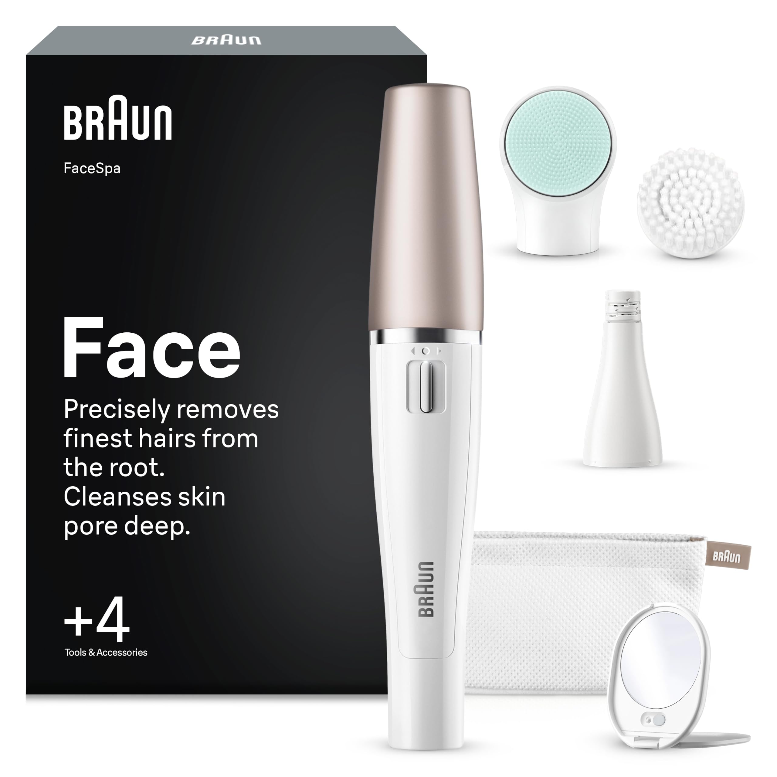 Braun FaceSpa Epilatore Viso Donna con Spazzola di Pulizia, 851V Bianco | Depilatore Elettrico con Spazzola di Pulizia per Epilare e Pulire il Viso, con 4 Accessori