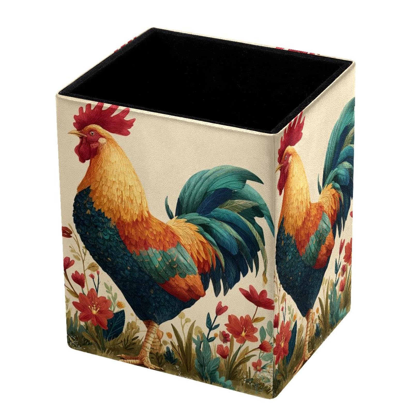 VAPOKF Pencil Holders for Desk, Rooster Printed Pen Holders Pen Pot Makeup Brushes Storage Desktop Stationery Supplies Organiser for Home Office
