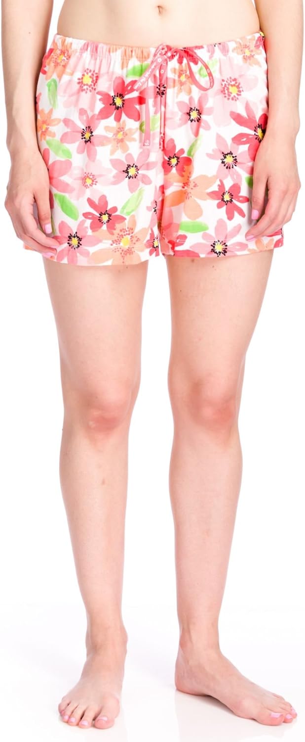 HUE Sleepwear Women's Abby Floral Sleep Boxers, White, Large Amazon