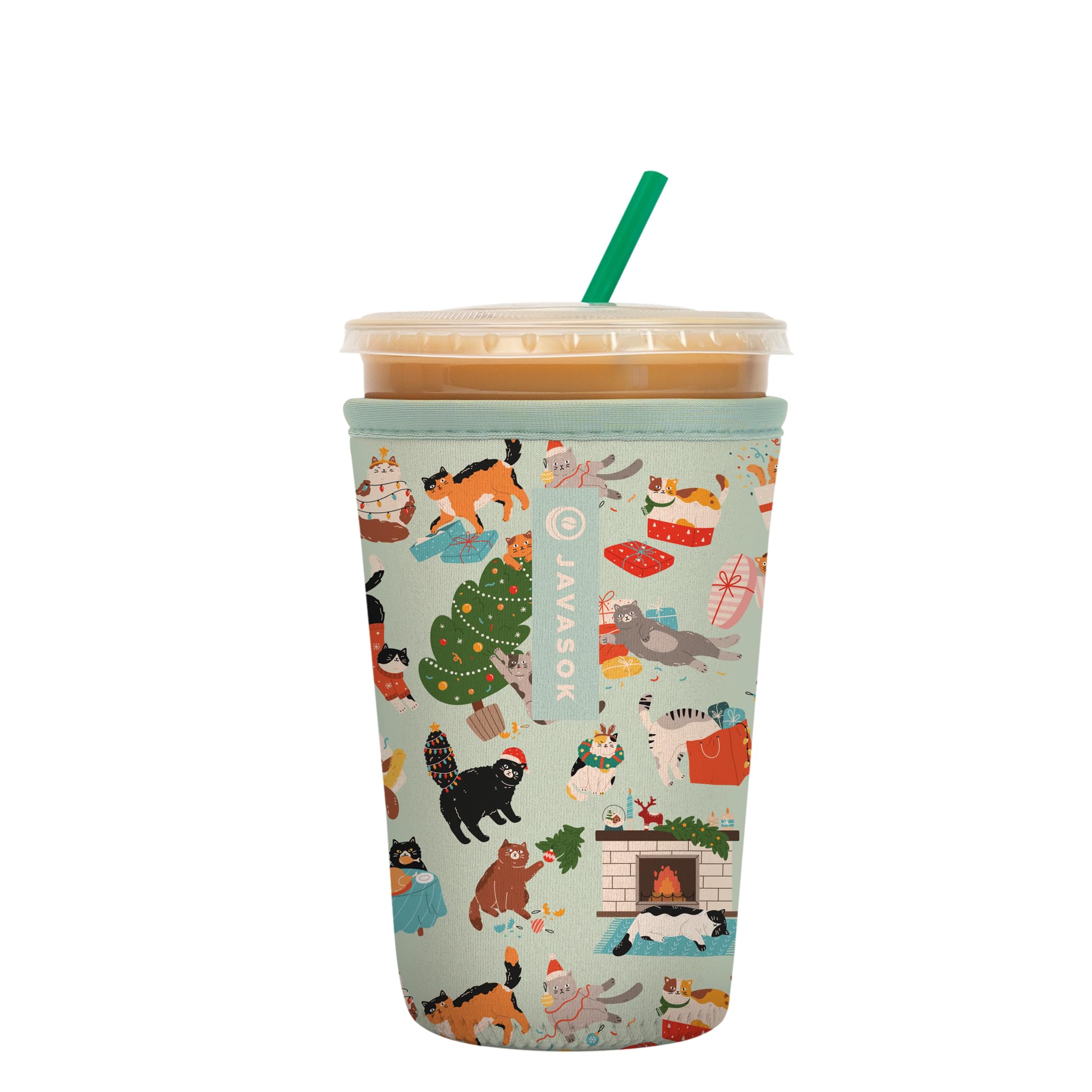Sok It JavaSok Iced Coffee &amp; Cold Soda Insulated Neoprene Cup Sleeve (Meowy Mayhem, Medium: 22-28oz)