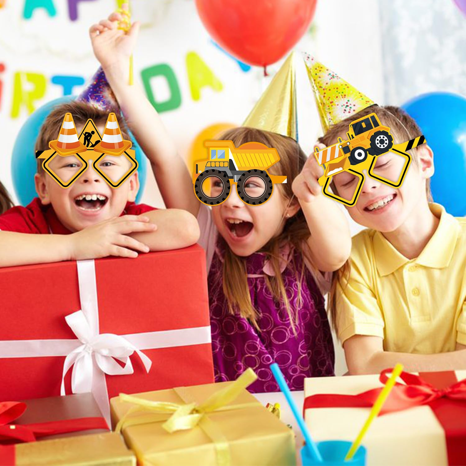 ZCPingNiao 12PCS Party Paper Glasses, Vehicle Theme Masks, Construction Vehicle Theme Party Paper Glasses - Image 4