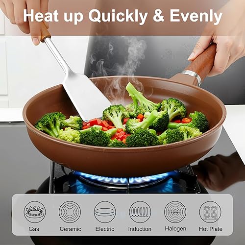 Miniatura 4 de Sartén de cerámica pura, sartén antiadherente de cerámica de 10 pulgadas (extraída de minerales de arcilla natural a través de la cocción), sin