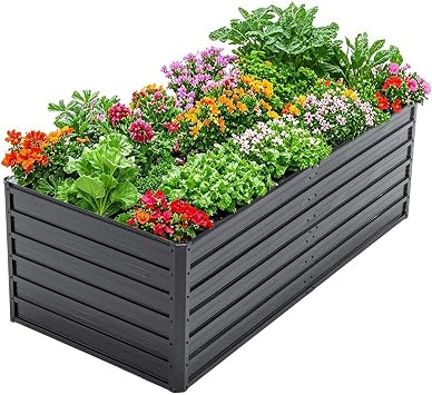 Metal Raised Garden Bed 8x4x2 FT, Outdoor Galvanized Planter Box with 4 Reinforced Bars,Rectangle Vegetable & Flower Beds for Herbs, Fruits, Planting 6x3x2 FT - 1 PC