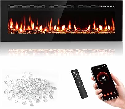 Manastin 50 Inch WiFi Electric Fireplace Recessed Mounted Alexa