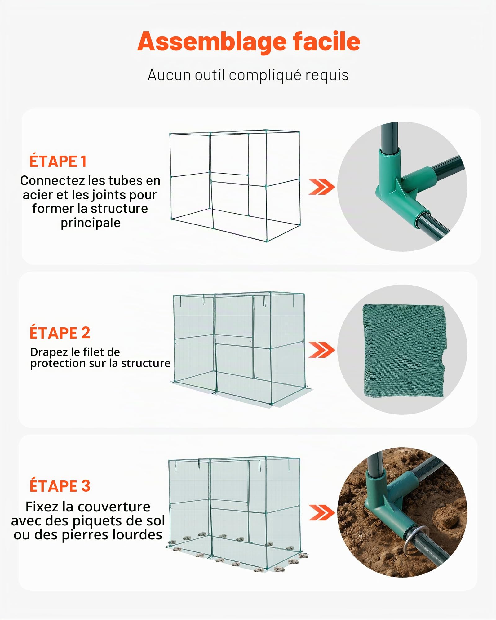 VEVOR Cage à Culture Jardin 2,4x1,2x1,8 m Cage à Plantes avec Porte Zippée pour Tomates, Filet Anti Oiseaux Résistante au Vent Filet de Protection de Plantes Couverture de Potager Surélevé Extérieur