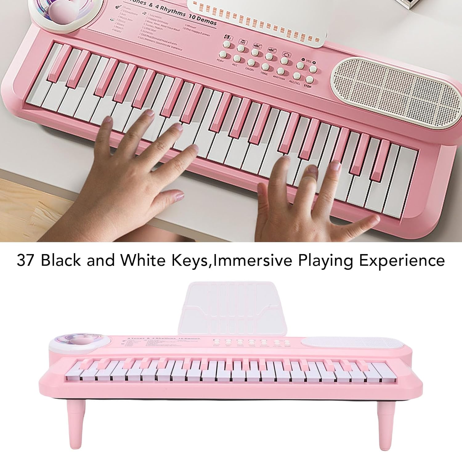 37 Keys Kids Piano, Portable Electronic Keyboard with Microphone and Multiple Sounds for Beginners and Early Learners
