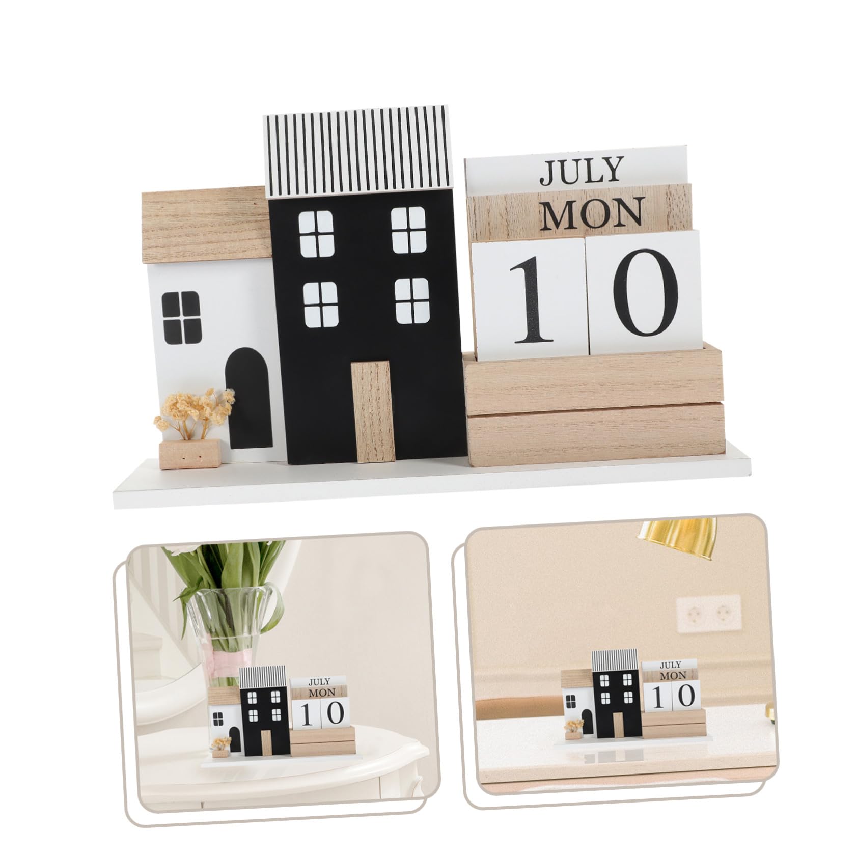 Calendario da Scrivania in Legno con Base Rustica Decorazione Artistica per Ufficio e Casa Dimensioni Visualizzazione Manuale di Data e Mese Planner Settimanale Essenziale
