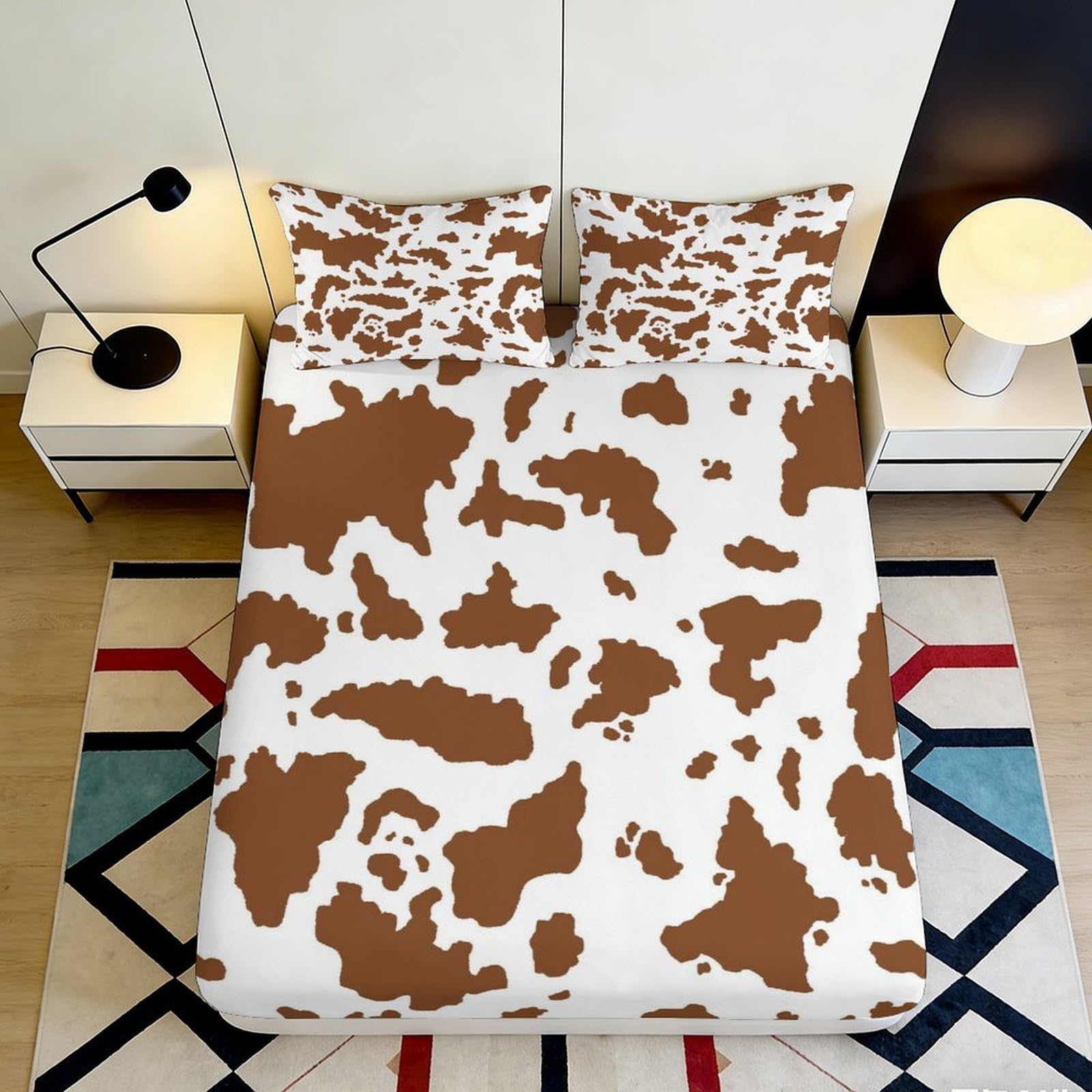Jwndfkpvxzgl Style-3 3D Printed Brown Cow Pattern Fitted Sheet Microfiber Soft Bed Sheet Non-Slip Mattress Cover For Bedroom Decor 90X200x25cm