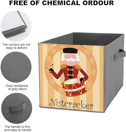 Miniatura 3 de MEIKKO Happy Christmas Nutcracker Cube Storage Bins Drum Leaves 11 Inch Storage Cubes Foldable Decorative Fabric Storage Baskets for Organizing Home