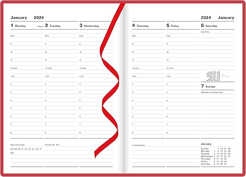 Miniatura 8 de Letts of London Milano Weekly Planner, 12 meses, enero a diciembre de 2024, citas, tamaño A5, 8.25 x 5.875 pulgadas, rojo (CTO3XURD-24)