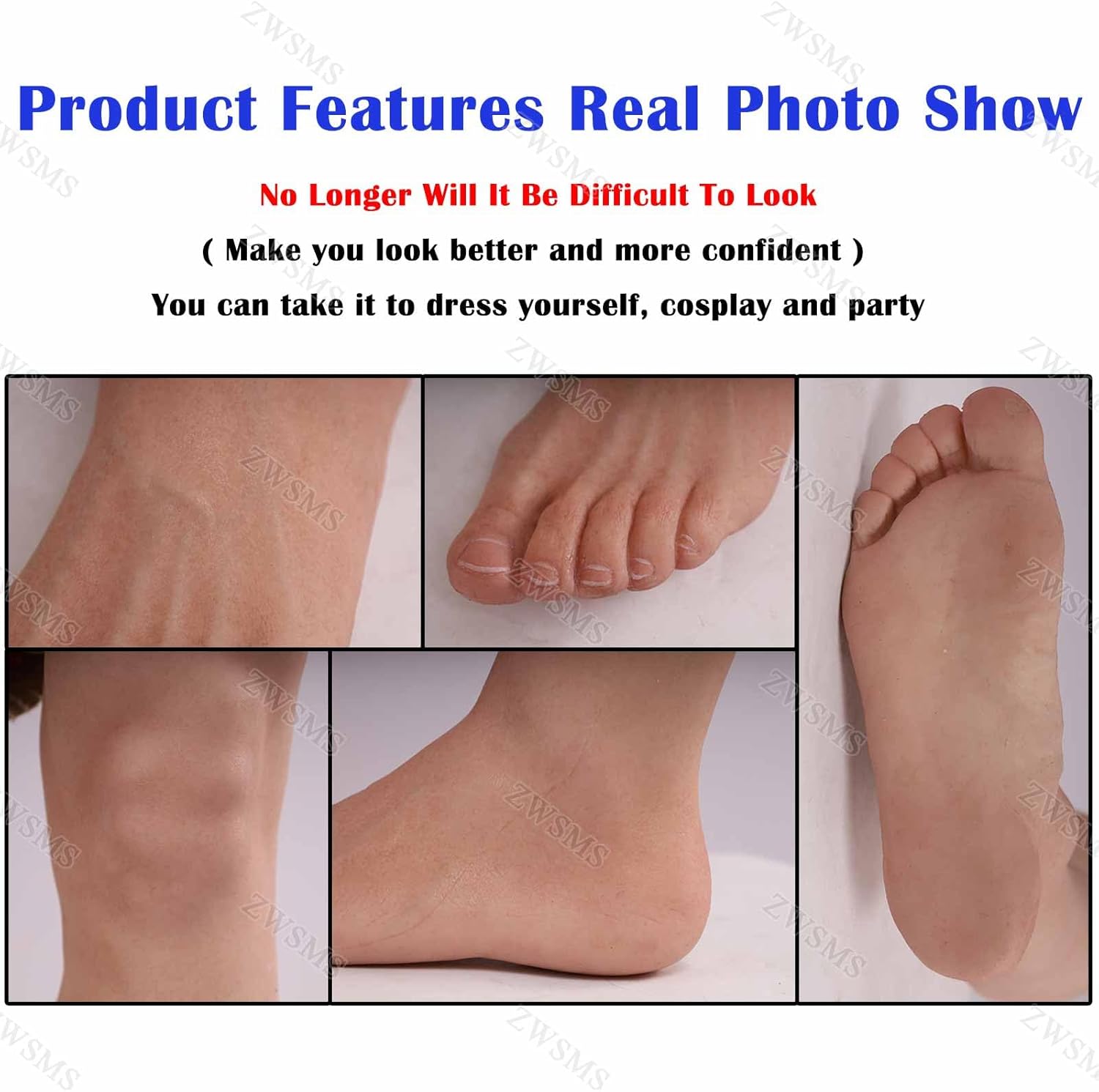 Silicone Men Foot Gloves Prosthetic Artificia Feet Sleeve Legging Cover Scars Fake Leg for Halloween Cosplay