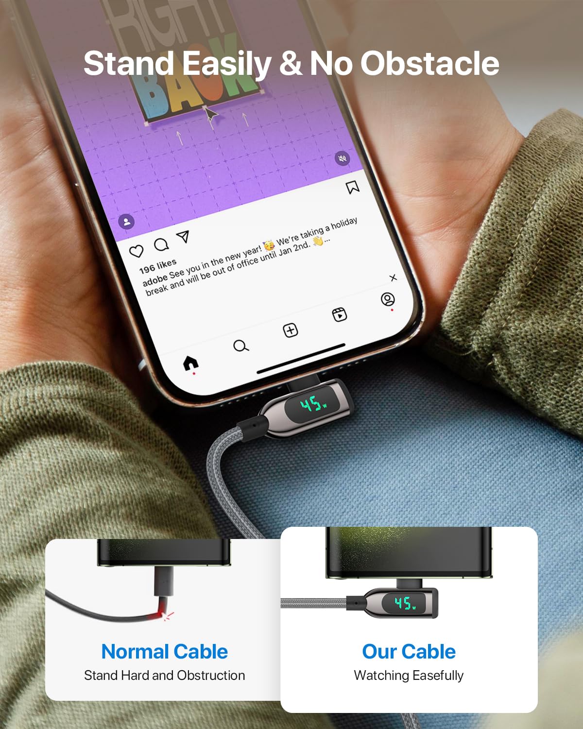 SOOPII Cavo USB C a USB C ad angolo retto da 100W con display LED, cavo caricabatterie USB C PD intrecciato in nylon in lega di zinco da 2 m per lPhone 15, lPad Pro, MacBook Pro, Galaxy S23