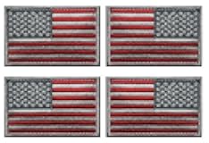 Antrix 4 Pcs Red Silver Regular and Reversed American US USA Flag Embroidered Patch Tactical Military United States of America Uniform Emblem Applique Hook & Loop Patch for Backpacks Bags Hats