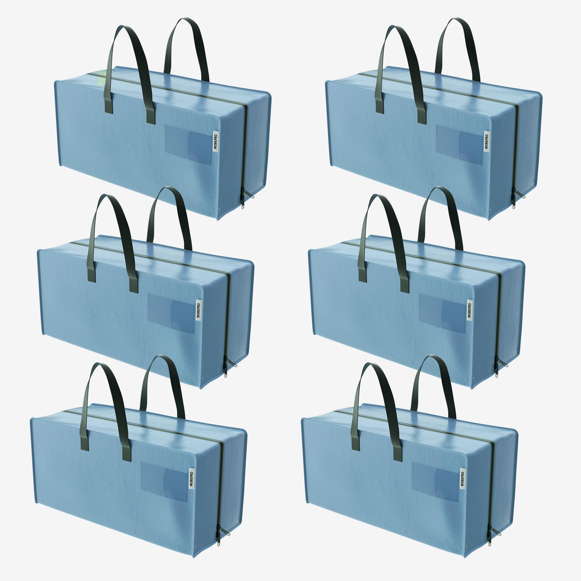 WORKPRO 6 Pack Extra Large Moving Bags with Zippers & Carrying Handles Backpack Straps, Heavy-Duty Storage Tote for Space Saving & Storage, Alternative to Moving Box (Dusty Blue) Dusty Blue