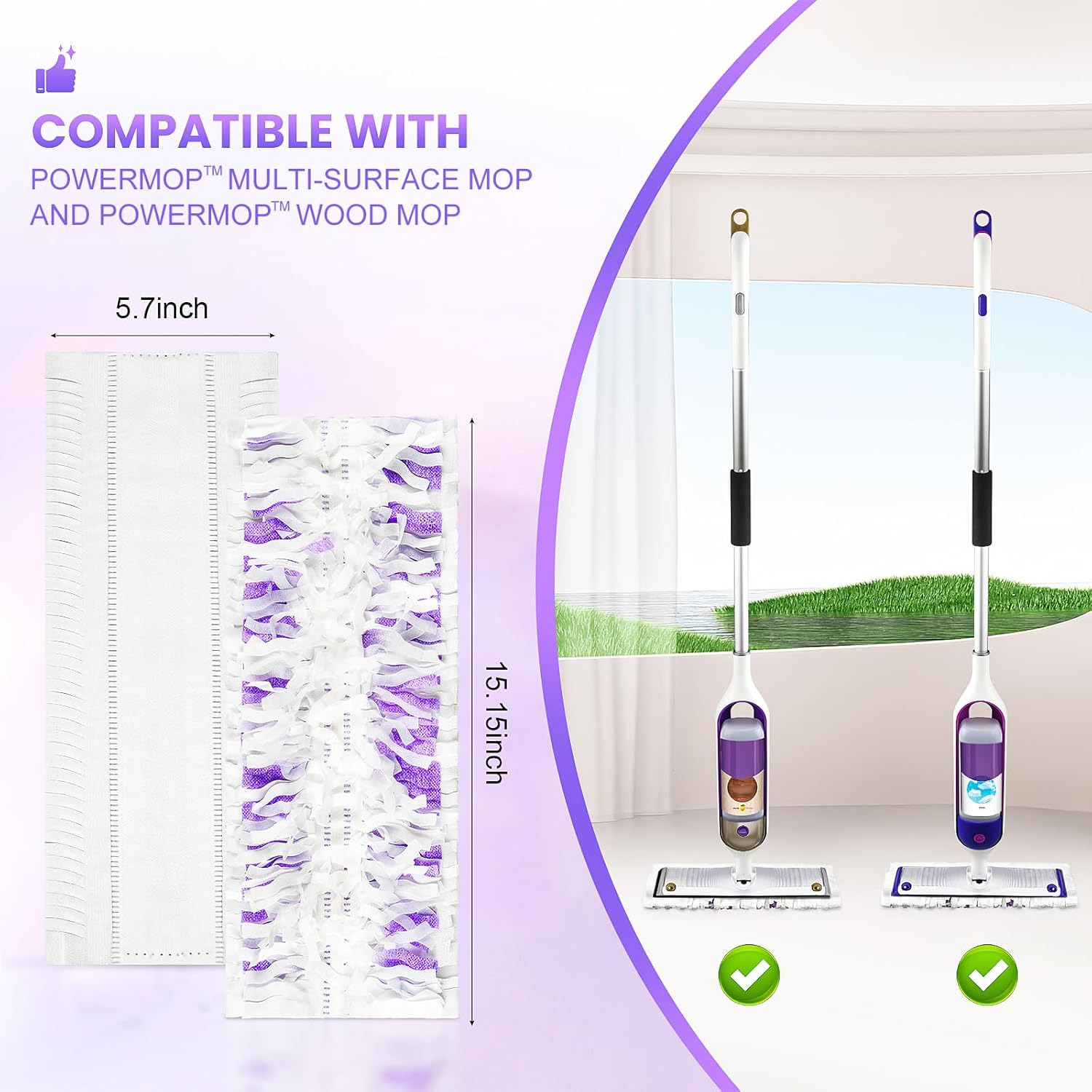 25 Pack Disposable Mop Pads for PowerMop™ Multi-Surface Floor Mop, Mopping Pad Refills for Floor Cleaning