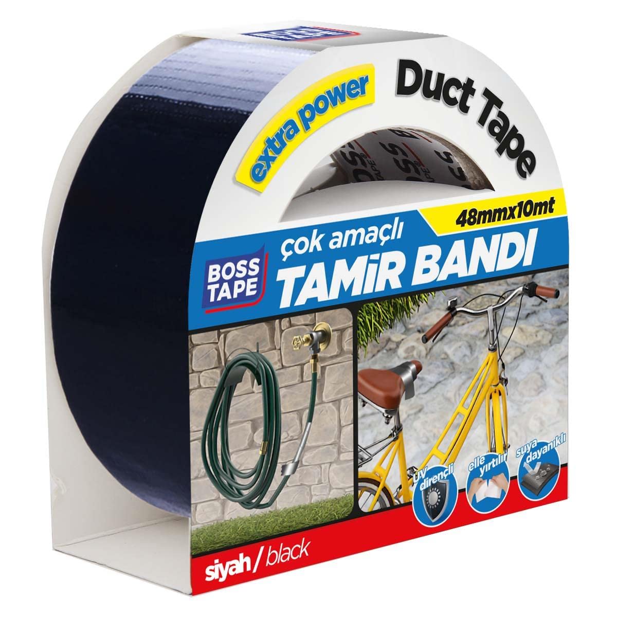 Boss Tape Kanal Tamir Bandi, 10 Metre Uzunluk x 48 mm Kalinlik, Siyah