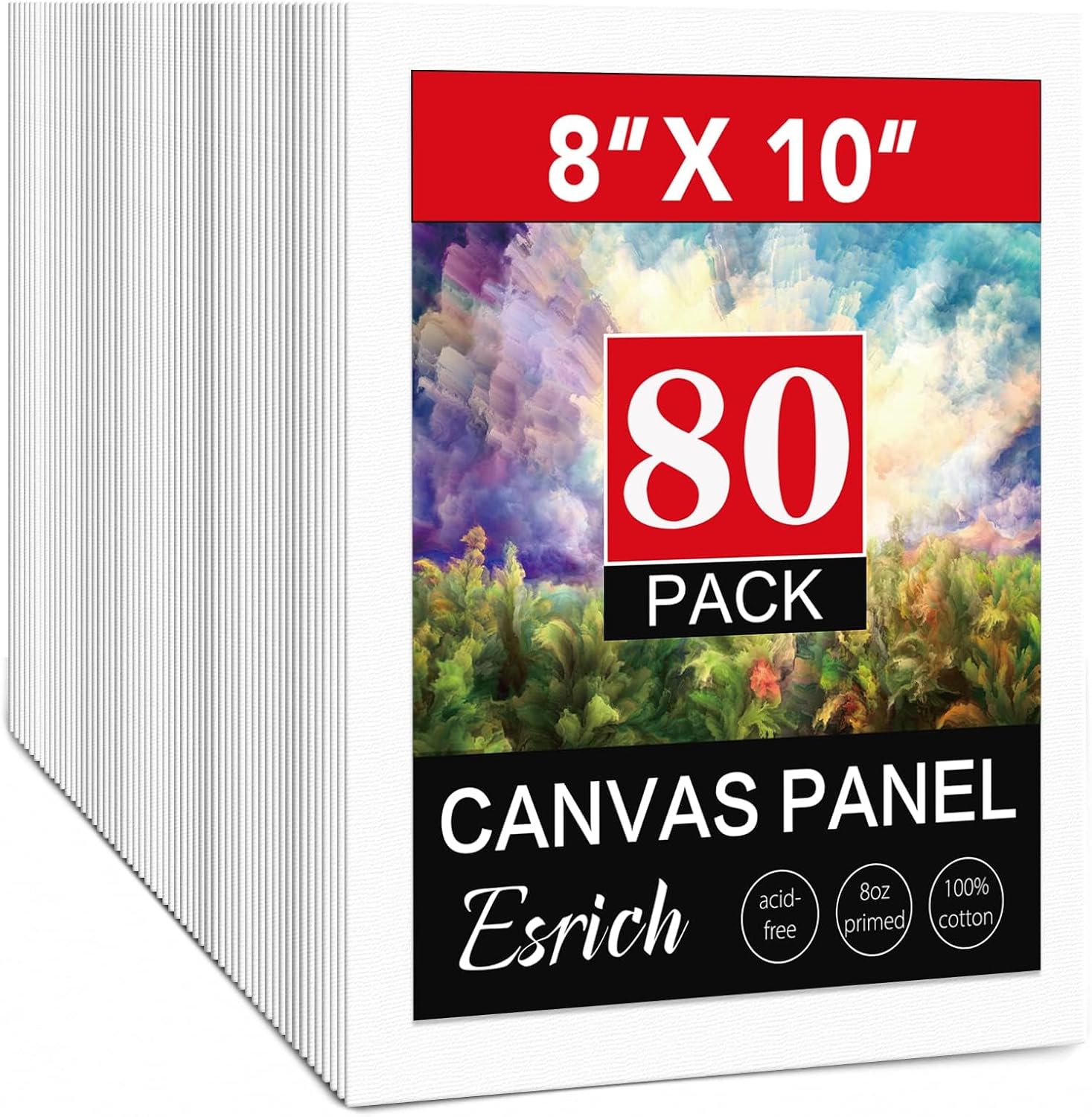 ESRICH 8x10 Canvas for Painting, 80 Pack Blank Painting Canvas, Primed Cotton Canvas Boards for Painting for Oil Paint, Watercolor, Acrylic Paint, Gouache and Tempera.