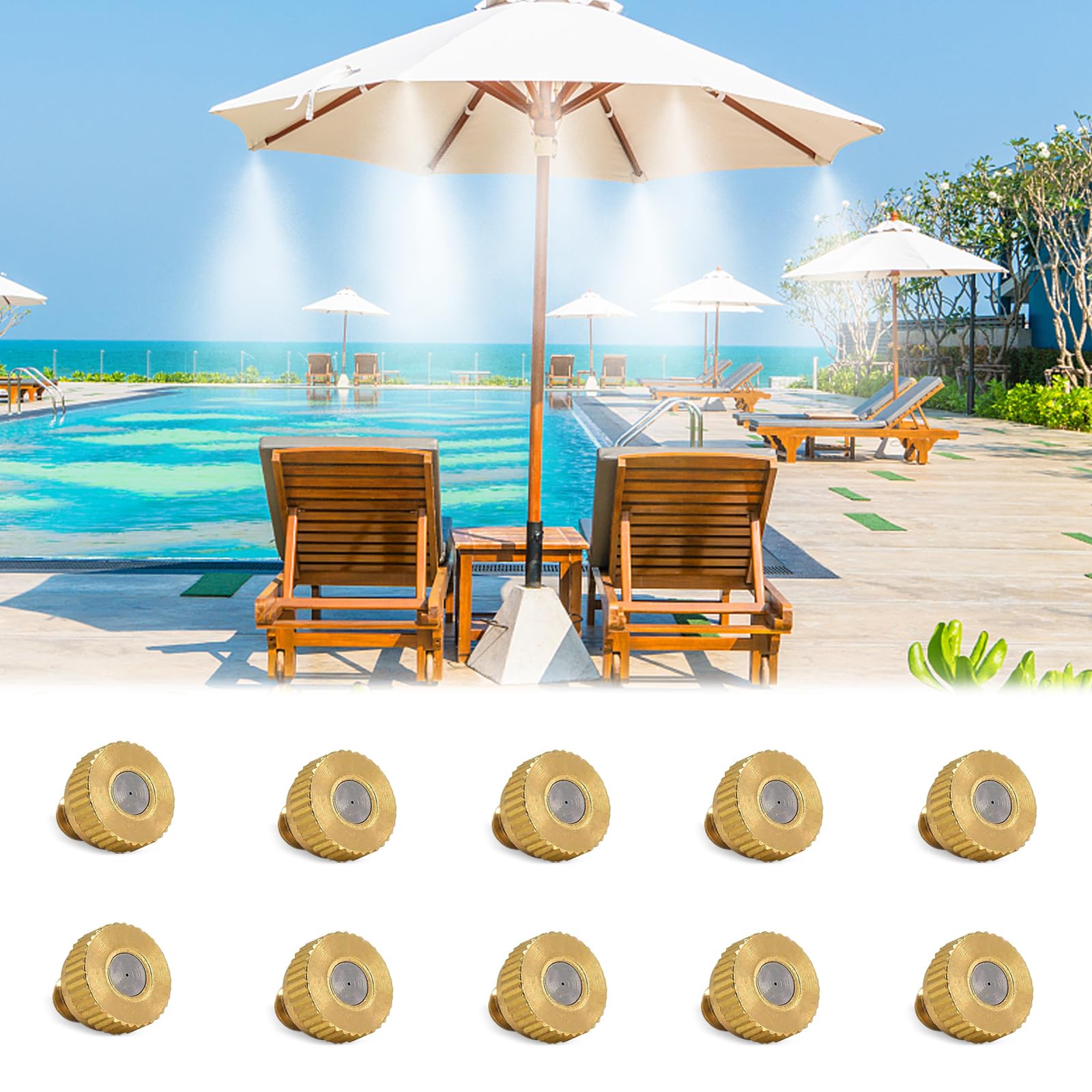 POCKET PANDAMister Nozzles for Outside Patio Misting, Brass Nozzles for Misters Outdoor Cooling System, Mist Replacement Head. Garden Hose Parts Accessories. 0.016" Orifice (0.4 MM) 10/24 Unc 10Pcs