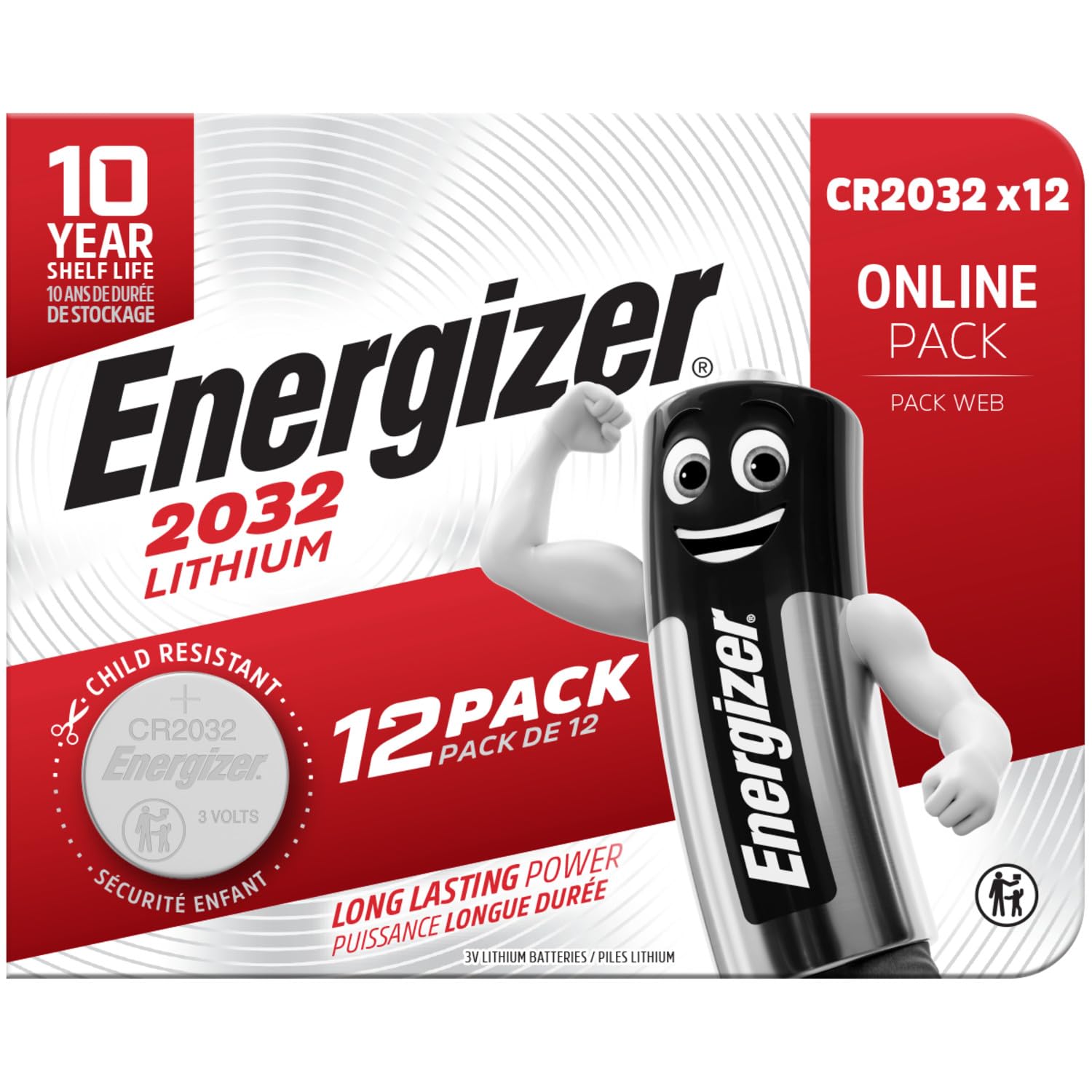 Energizer CR2032 Batteries (12 Pack) - Lithium 3V Coin Battery - AirTags, Car Key Fobs, Watches, Home/Medical/Fitness Devices - 10 Year Shelf Life - Child Resistant Packaging [Amazon Exclusive]