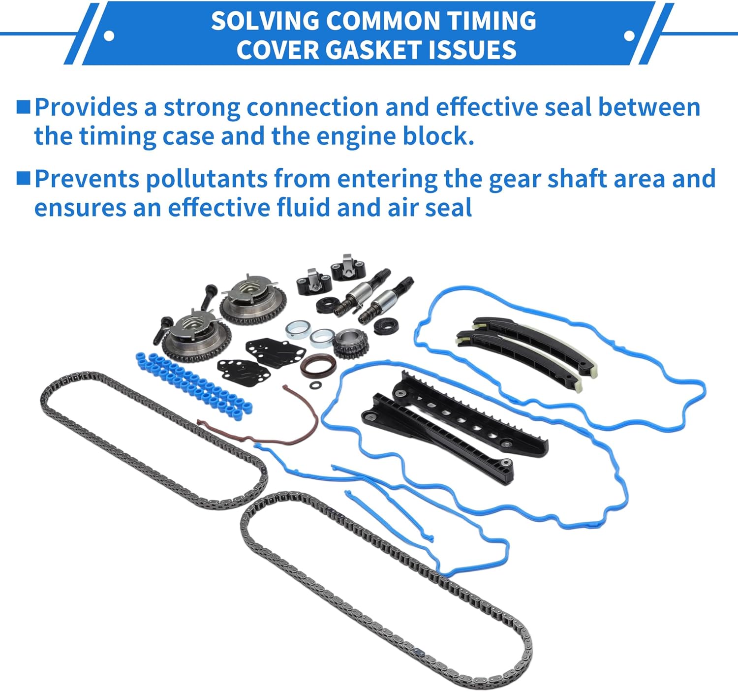 1Set Timing Chain Kit 5L3Z6268A/3L3Z6020EA for Ford F150 F250 F350 2005-2010 5.4L Long-lasting Sealing Metal Blue,Black Cover Gasket Tensioner Sprocket