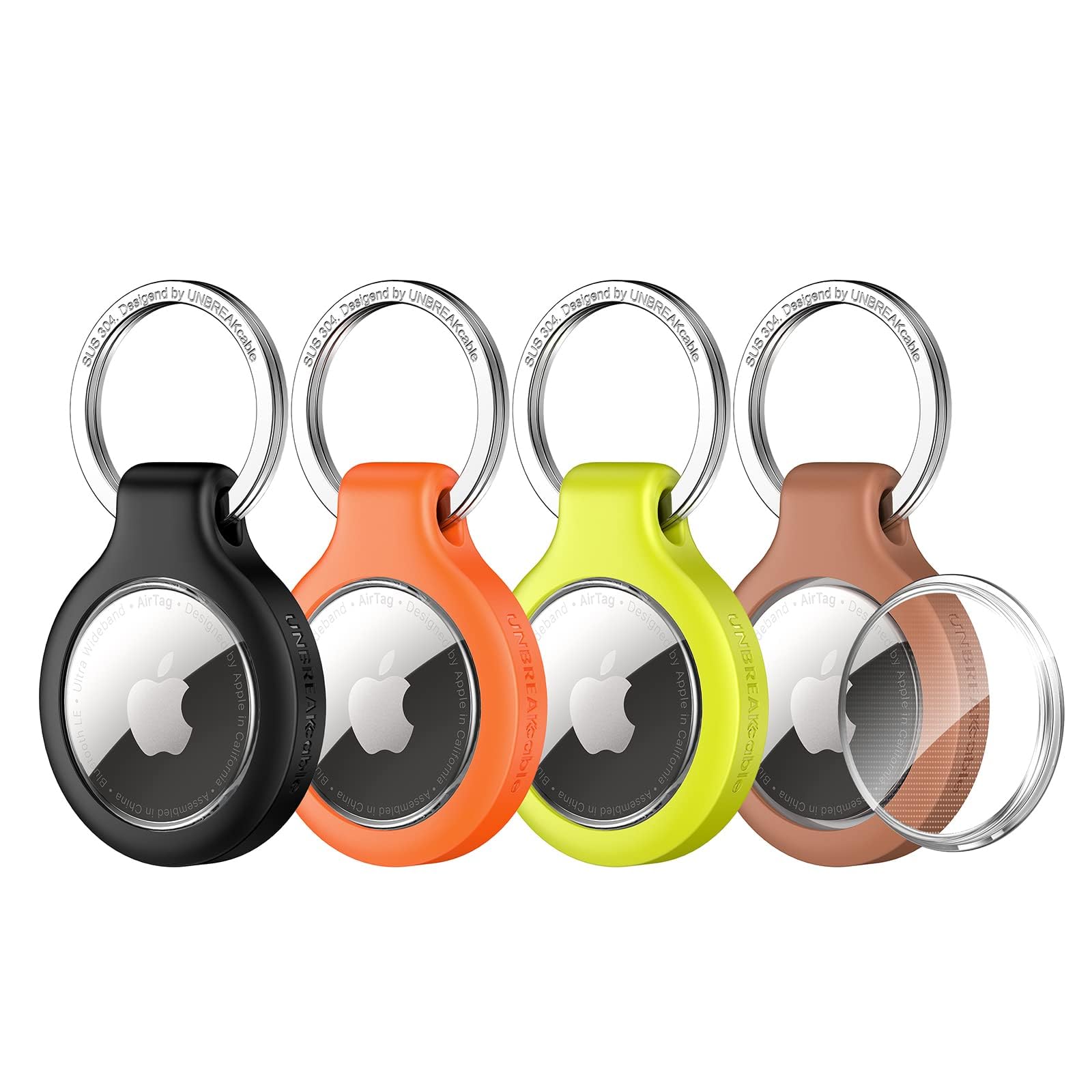 Unbreakcable 4 Pezzi Custodia Per Airtag Apple Con Anello Portachiavi, Porta Airtag In Lavabile - [Anti-Smarrimento, Anti-Graffio, Cappuccio Protettivo Extra]-image
