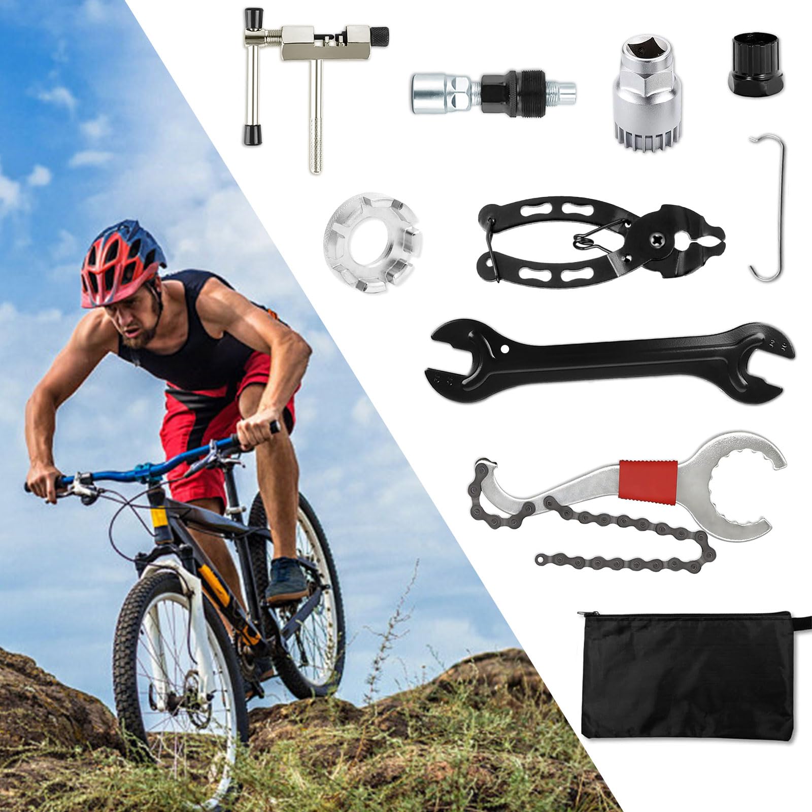Set di attrezzi per bicicletta, 8 pezzi, incluso strumento di rimozione della cassetta della bicicletta, strumento di rimozione della manovella della bicicletta, strumento di rimozione dell'anello di