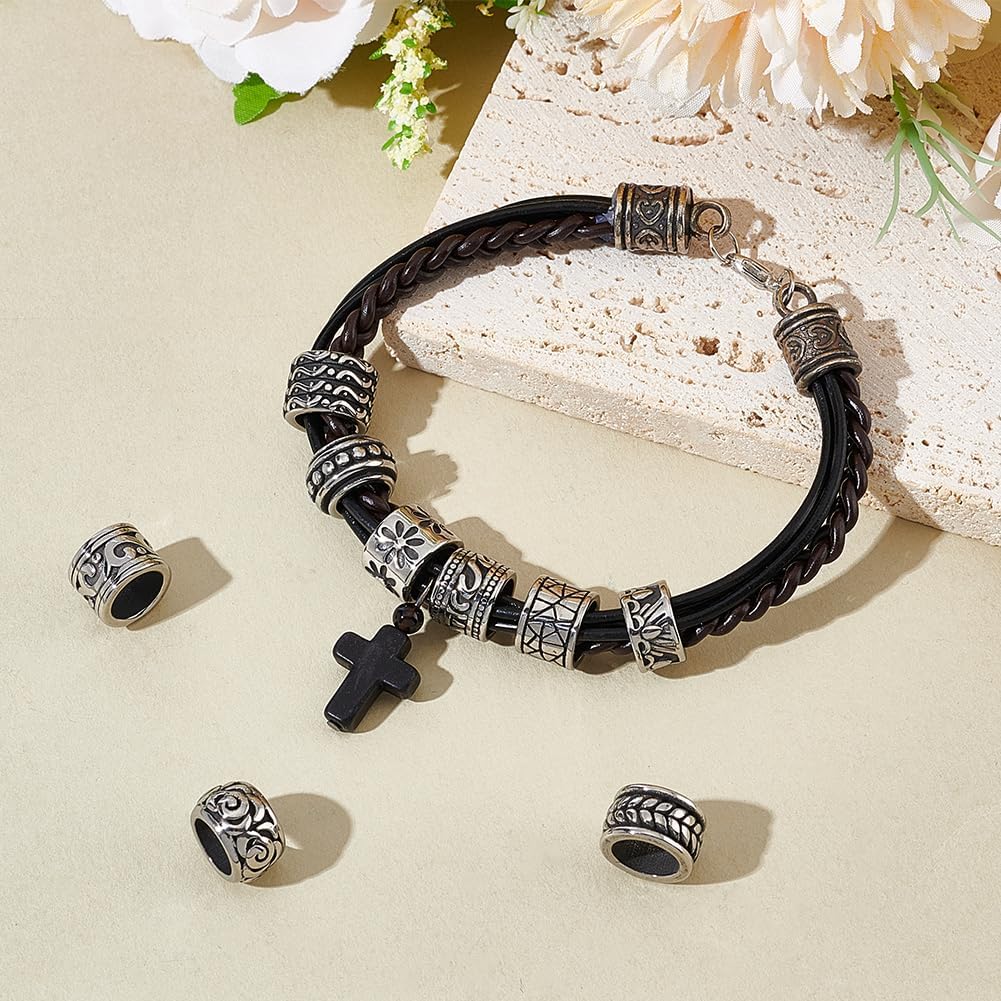 UNICRAFTALE 10Pcs Paracord Bead 10 Styles Stainless Steel Lanyard Beads 7-9mm Large Hole Beads Antique Silver Column Beads Spacers Beads for Bracelets Necklace DIY Jewelry Braiding Hair Braids - Image 4