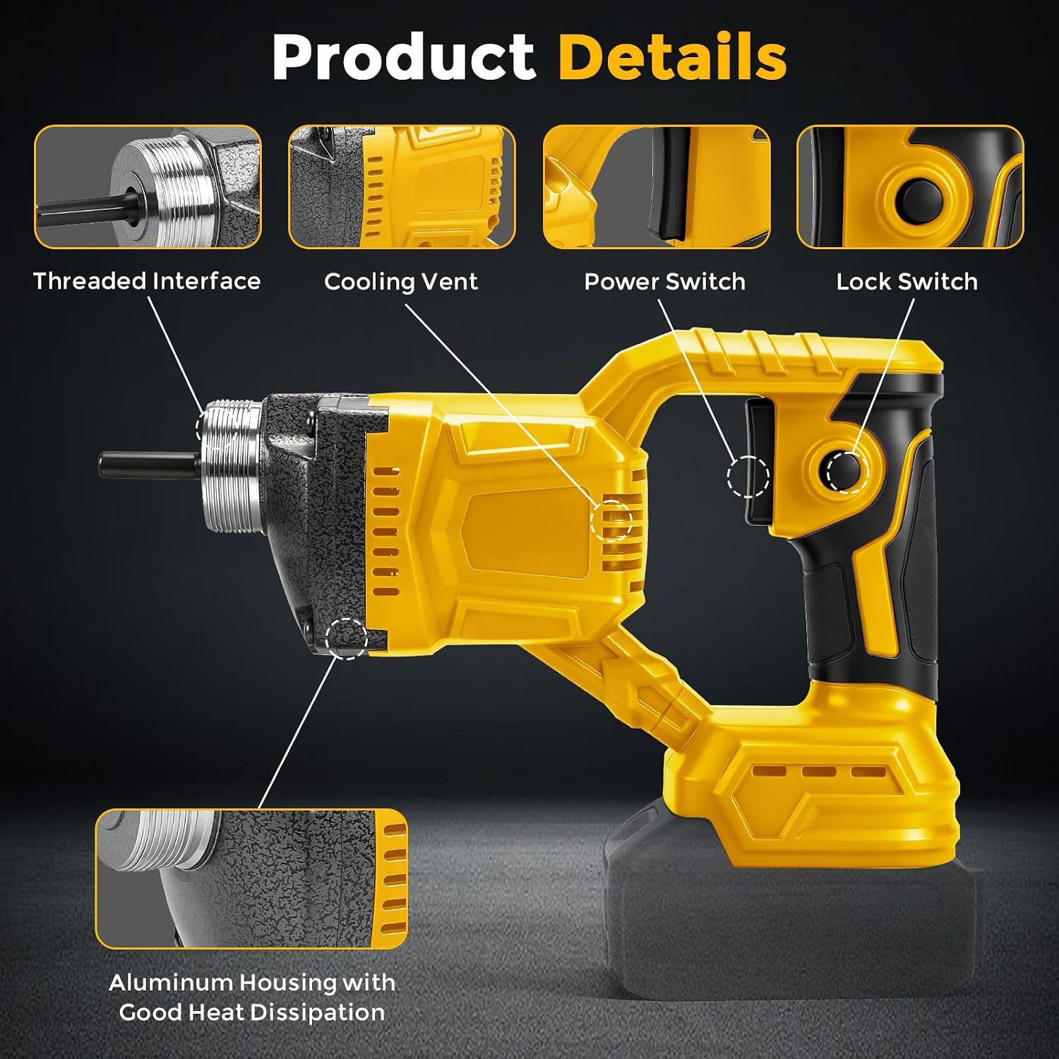 Cordless Concrete Vibrating Tool Compatible with DeWalt 20V (Tool Only)