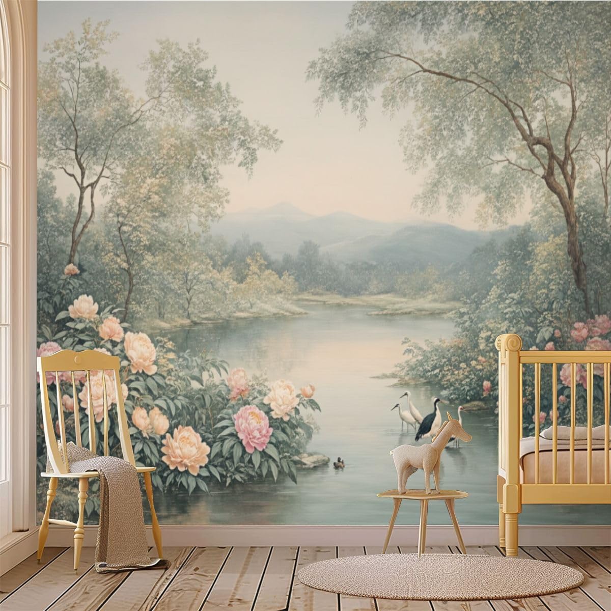 69"x98" Wall Mural Peel and Stick Wallpaper Pastoral Floral River ...