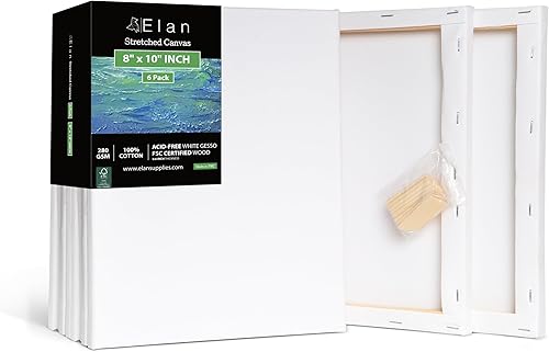 Vista 14 de Elan Lienzos estirados de 8 x 8 pulgadas, paquete de 6 lienzos para pintar, lienzo estirado para adultos, lienzo en blanco para pintar lienzos