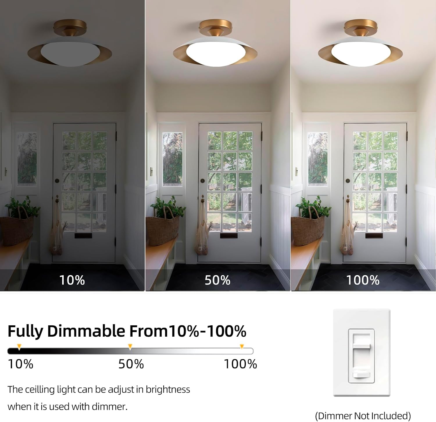 Dimmable Metal LED Flush Mount Ceiling Light, 5CCT 2700K-6000K White and Gold Close to Ceiling Lighting Fixtures, Mid Century Ceiling Lamp for Bedroom, Kitchen, Hallway, Laundry Room (11.8in)