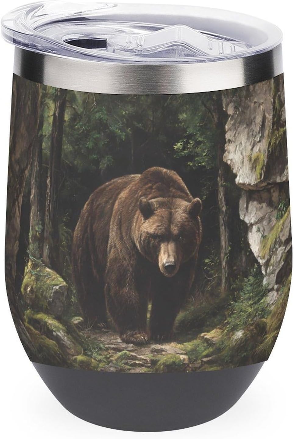 Bear Walking Out of Forests Insulated Drinking Cup Stainless Steel Coffee Mug Wine Tumbler with Lid 12OZ