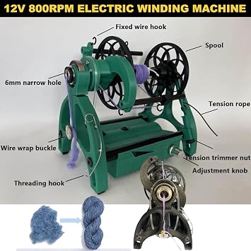 Smart Yarn Spinner Machine- Electric Spinning Wheel - 120g Capacity Pet Hair Spinner With Foot switch & 3 Spools,12v Drum Carder- Forward/Reverse Switch,Adjustable Speed,Black