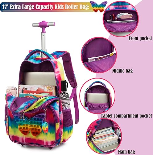 Vista 5 de Egchescebo Mochila con ruedas para niñas con ruedas para niños y niñas, mochila con ruedas