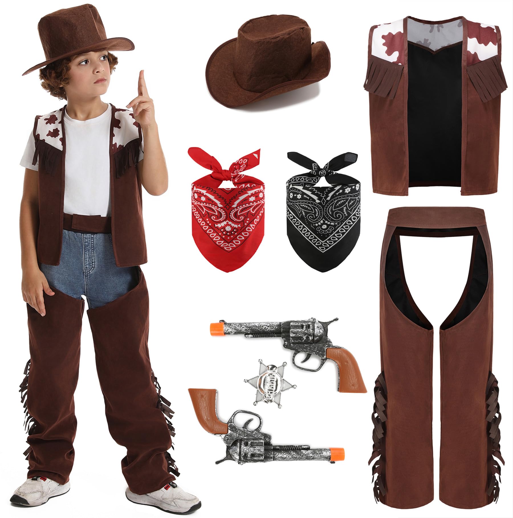 Cowboy Costume Boys Halloween Costumes World Western Police Cosplay with Bandanna Props Badge Accessories 3-14 Years