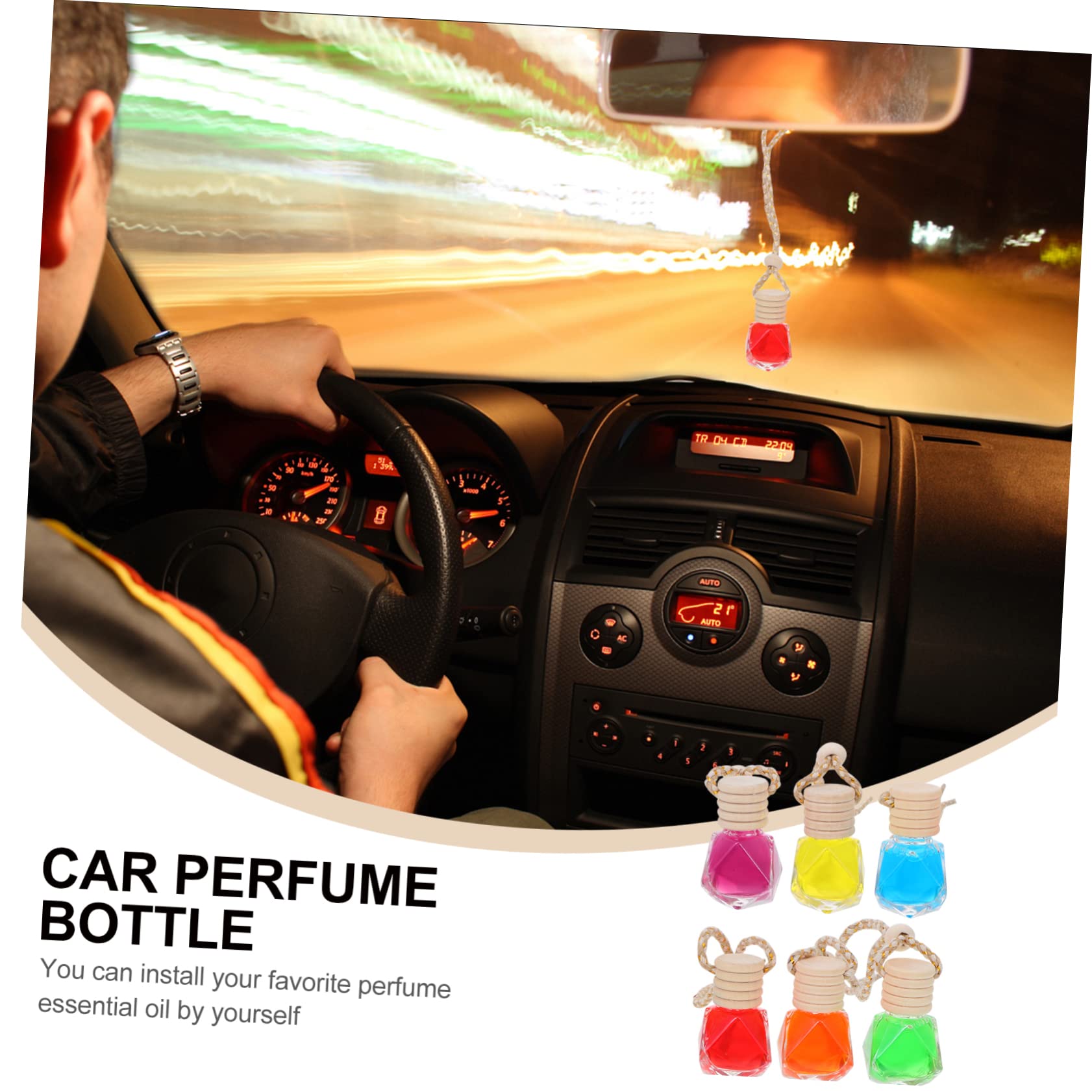 GLEAVI 12piezas Botellas De Perfume De Vidrio Para Coche Difusor De Esencial Adorno Aromático Colgante Diseño Diamante Aromatiza y Purifica El Aire Del Vehículo