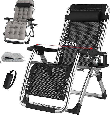 Tygysdo Trädgårdsliggstol, hopfällbar campingstol, trädgårdsfåtölj för utomhus, hög rygg, justerbar avkopplingsfåtölj, liggstol, camping, solstol, trädgård, 200 kg (silverfärgad, 72 cm.....