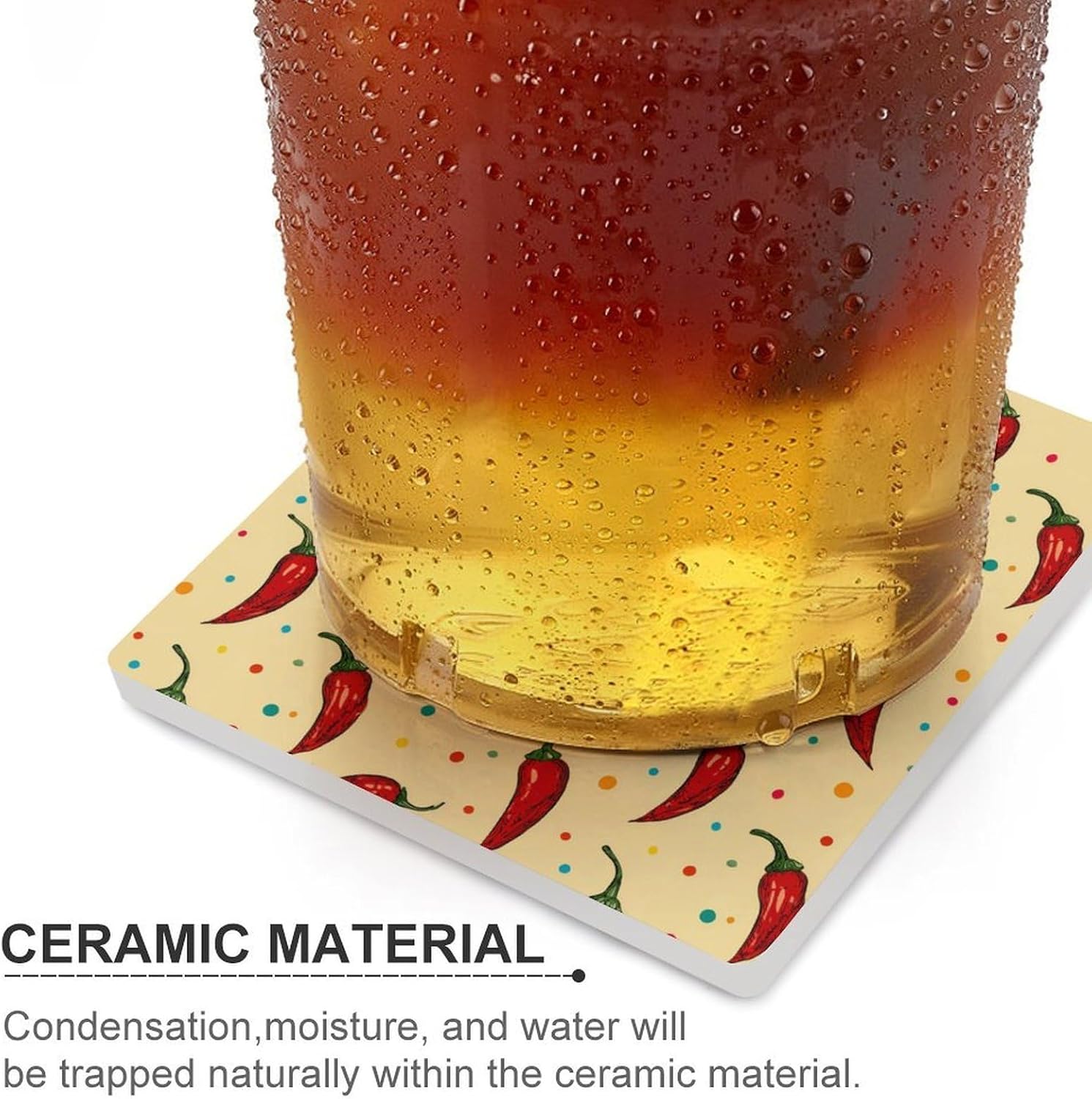 Hot Chili Peppers Colorful Dotted Coaster for Drinks Square Ceramic Table Coasters Stone Mat Crafts 4PCS Home Kitchen Decor