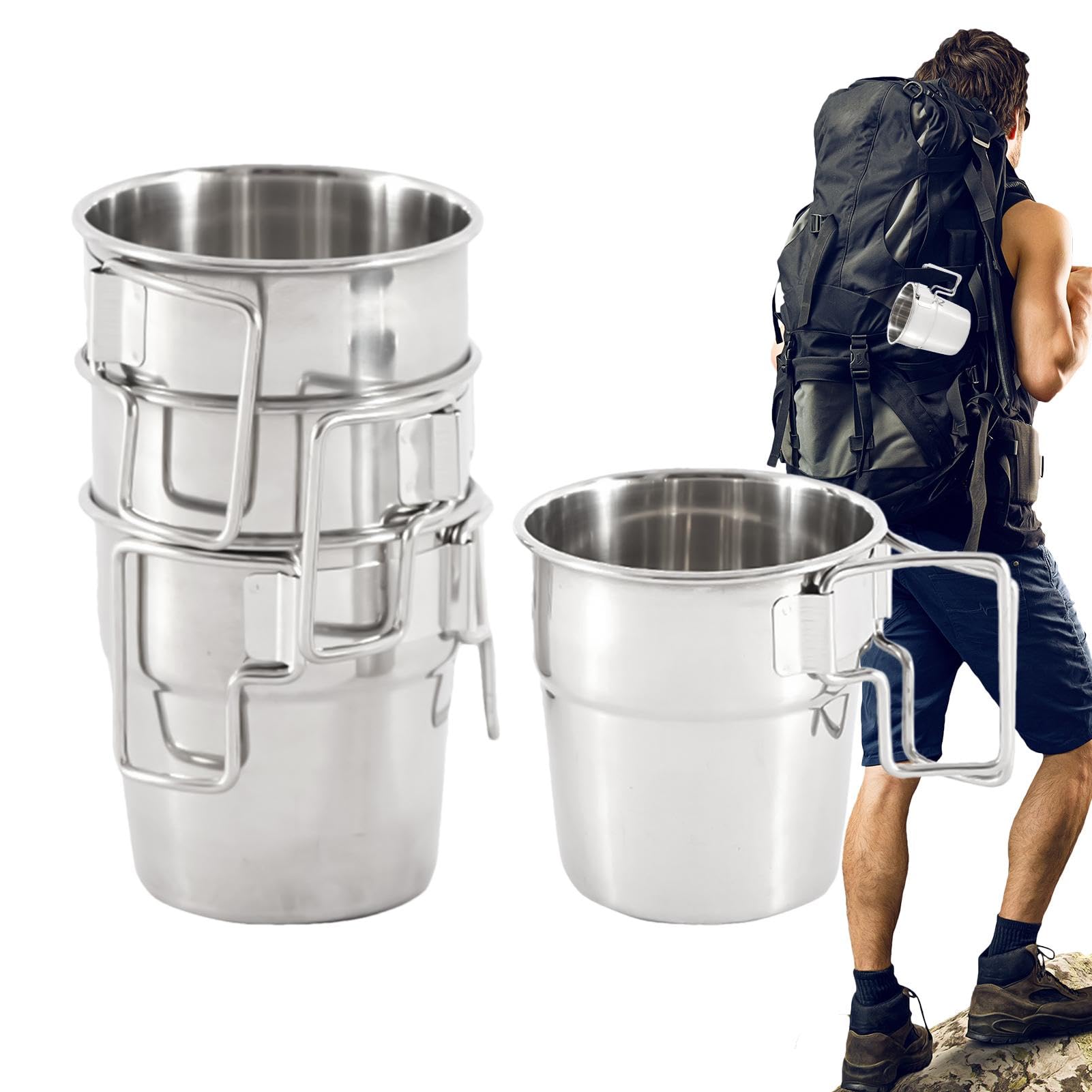 Tasses à café de randonnée en acier inoxydable durable avec anses rétractables