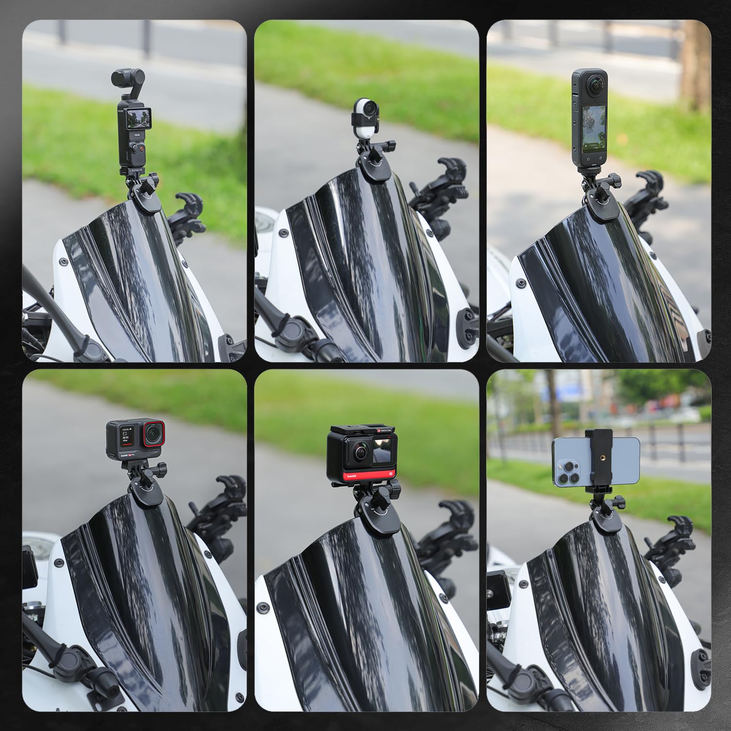 Aluminio Moto Cámara Parabrisas Soporte Compatible con Insta360 X5-X | CNC Aluminio Moto Parabrisas Soporte para Cámaras de Acción, Resistente a los Golpes Durante la Conducción