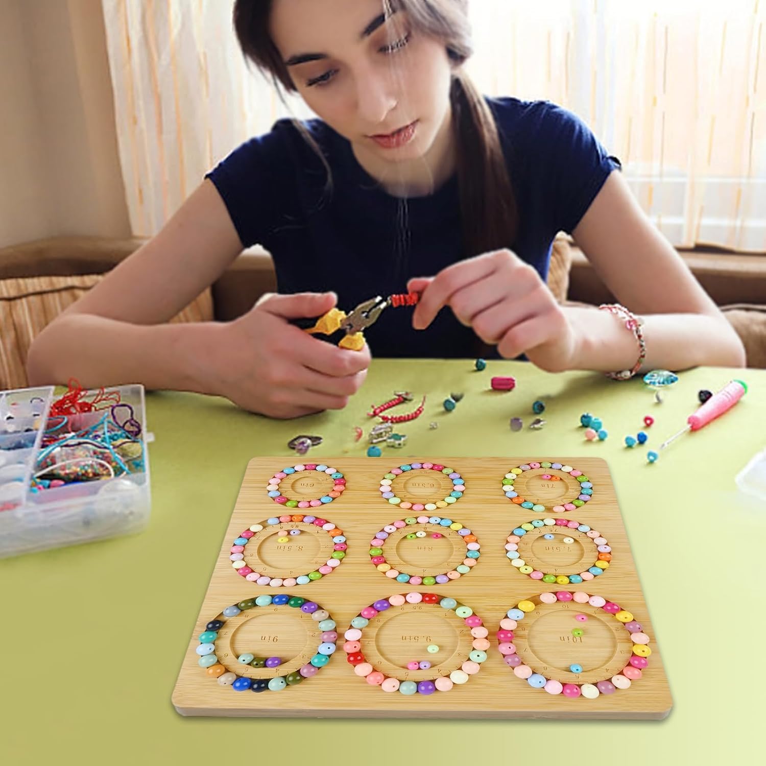 Favonuovy Bead Boards for Jewelry Making Bamboo Bracelet Making Bead Tray 6" 6.5" 7" 7.5" 8” 8.5” 9” 9.5” 10” All in Inches Wooden Bracelet Sizer Measurement Design Tool Beading & Jewelry Making thumbnail