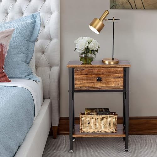Miniatura 4 de VECELO Juego de 2 mesitas de noche modernas, mesitas de noche con cajón y estante de almacenamiento para sala de estar, dormitorio, marco de metal