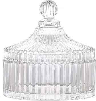 Crystal Glass Candy Dish with Lid - 280ML 10OZ Decorative Covered Candy Bowl - Home, Kitchen, Office, Gift Clear