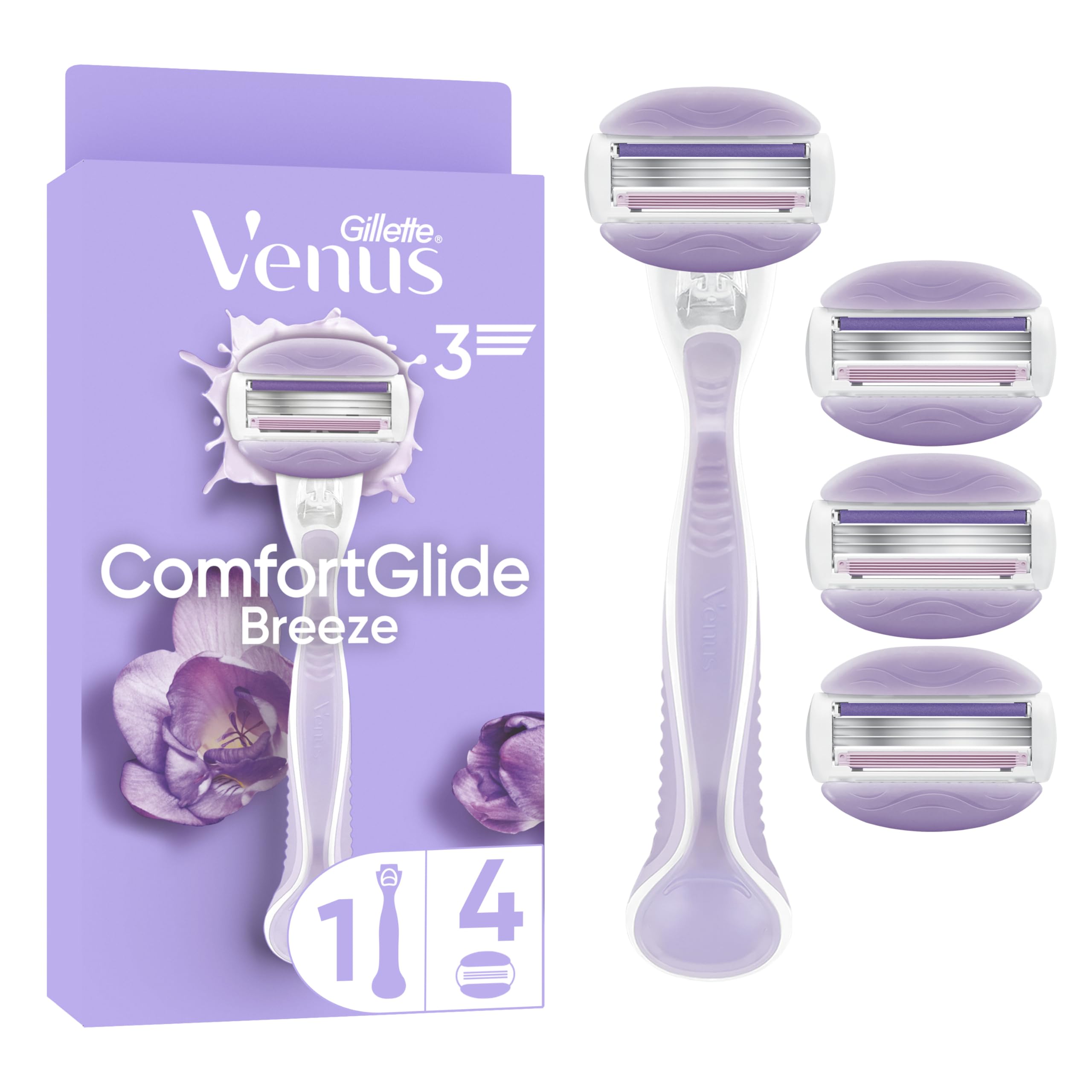 Gillette Venus ComfortGlide Breeze Maquinilla De Depilación, Maquinilla De Depilación De Recambio 1 Recambios, Mango De Metal Y Soporte Para Ducha