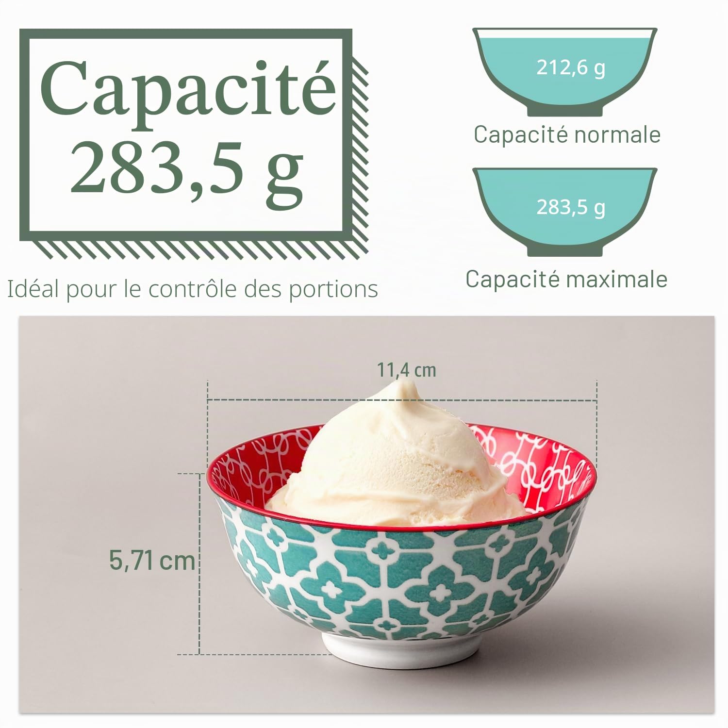 DOWAN Bols à Dessert en Porcelaine, 300ml Petits Bols à Soupe, Couleurs Vives, Bol à Céréale pour Petit Dejeuner, Riz, Soupe Miso, Crème Glacée, Dessert, Léger & Durable | Lot de 6, Noël Cadeau