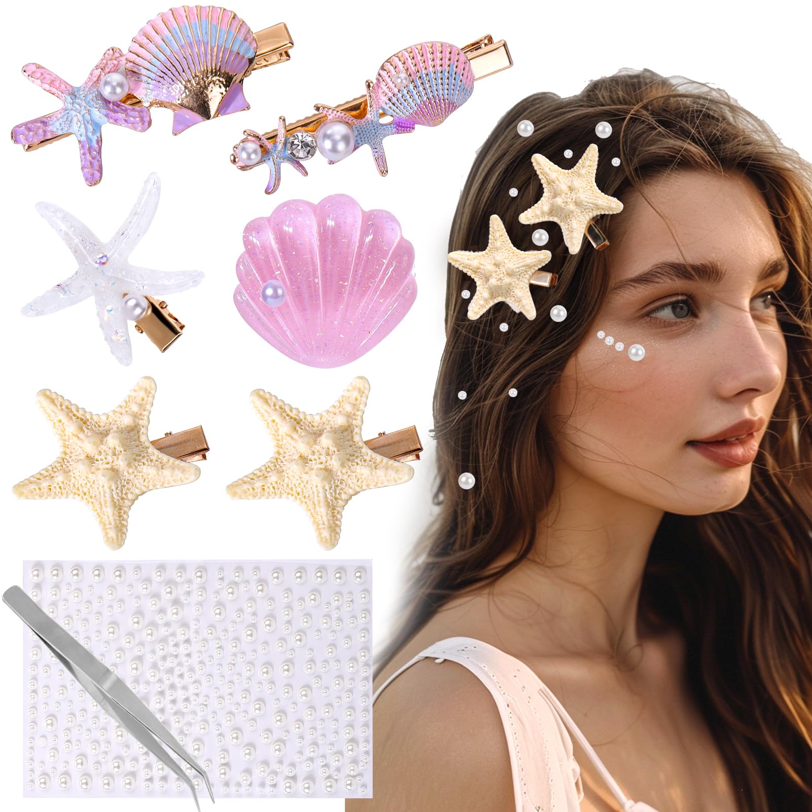 Amazon.com : Vodolo Seashell Hair Clip,6PCS Shell Pearl Starfish