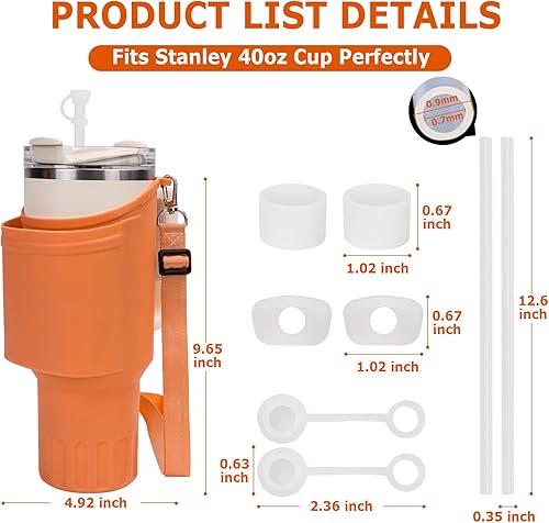 Miniatura 6 de Soporte de silicona para botella de agua con bolsillo para teléfono y correa ajustable para Stanley Cup 2.0 40 onzas, viene con popote reutilizable