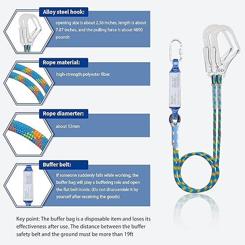 Miniatura 8 de Arnés de seguridad de protección de cuerpo completo, ajuste de 5 puntos, seguro y cómodo, posicionamiento de construcción extra largo, pierna
